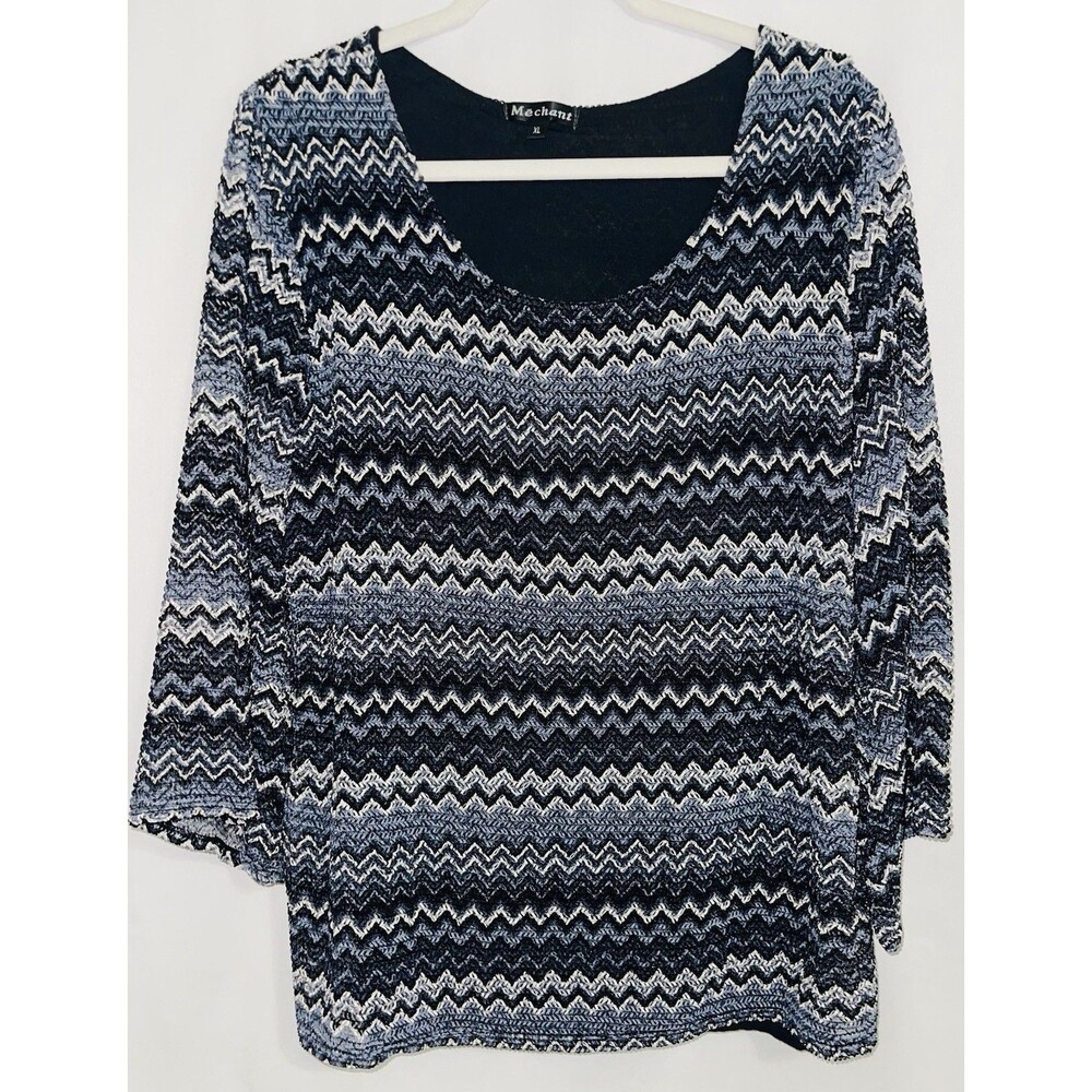 Crochet Chevron Top Blue Bell Sleeve Boho Y2K Women’s XL - Picture 4 of 8